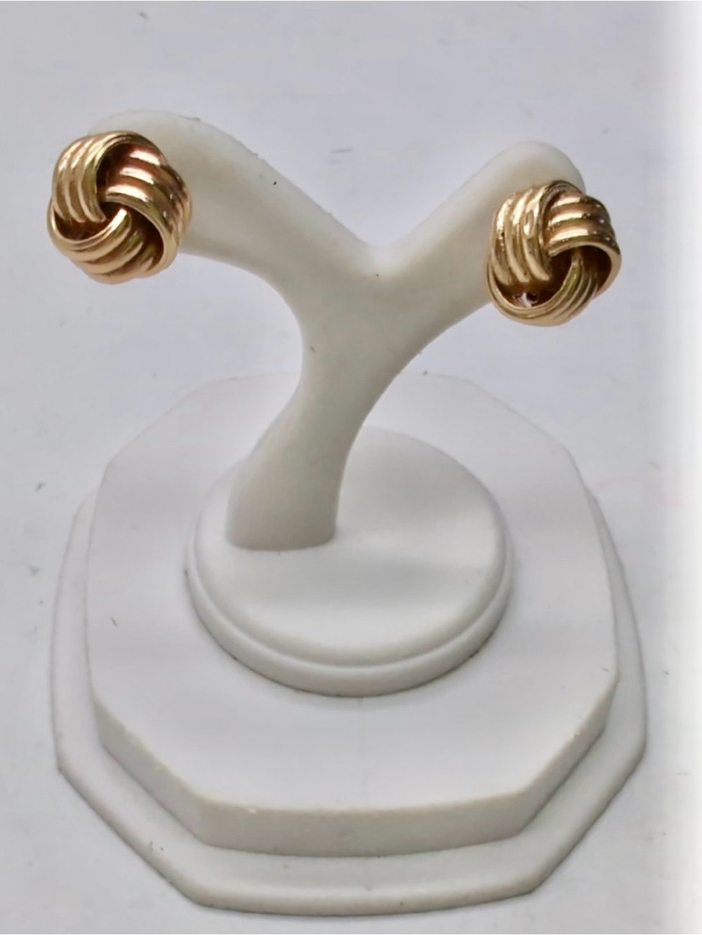 14K Yellow Gold 3 Row Love Knot Post Stud Earrings